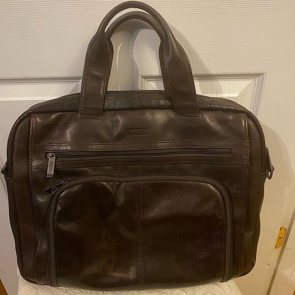 Kenneth Cole Brown Leather Briefcase Laptop Bag - Picture 1 of 15